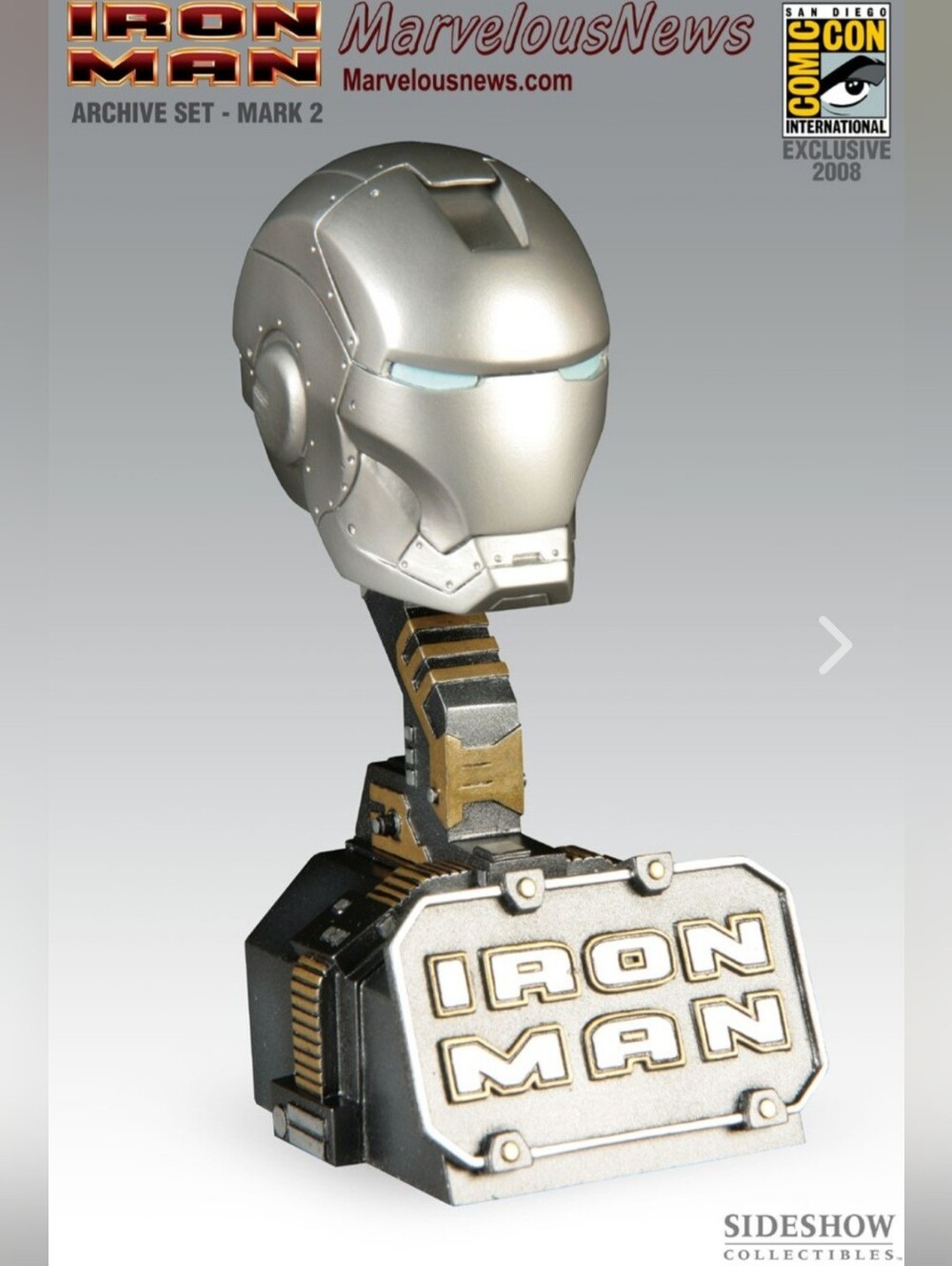 Iron Man Mark II Helmet Sideshow/Marvel 2008 SDCC Exclusive 1:4 Sealed NEW